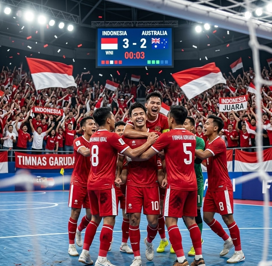 Timnas Futsal Indonesia menang dramatis 3‑2 atas Australia dan juara Grup B Piala AFF Futsal 2026
