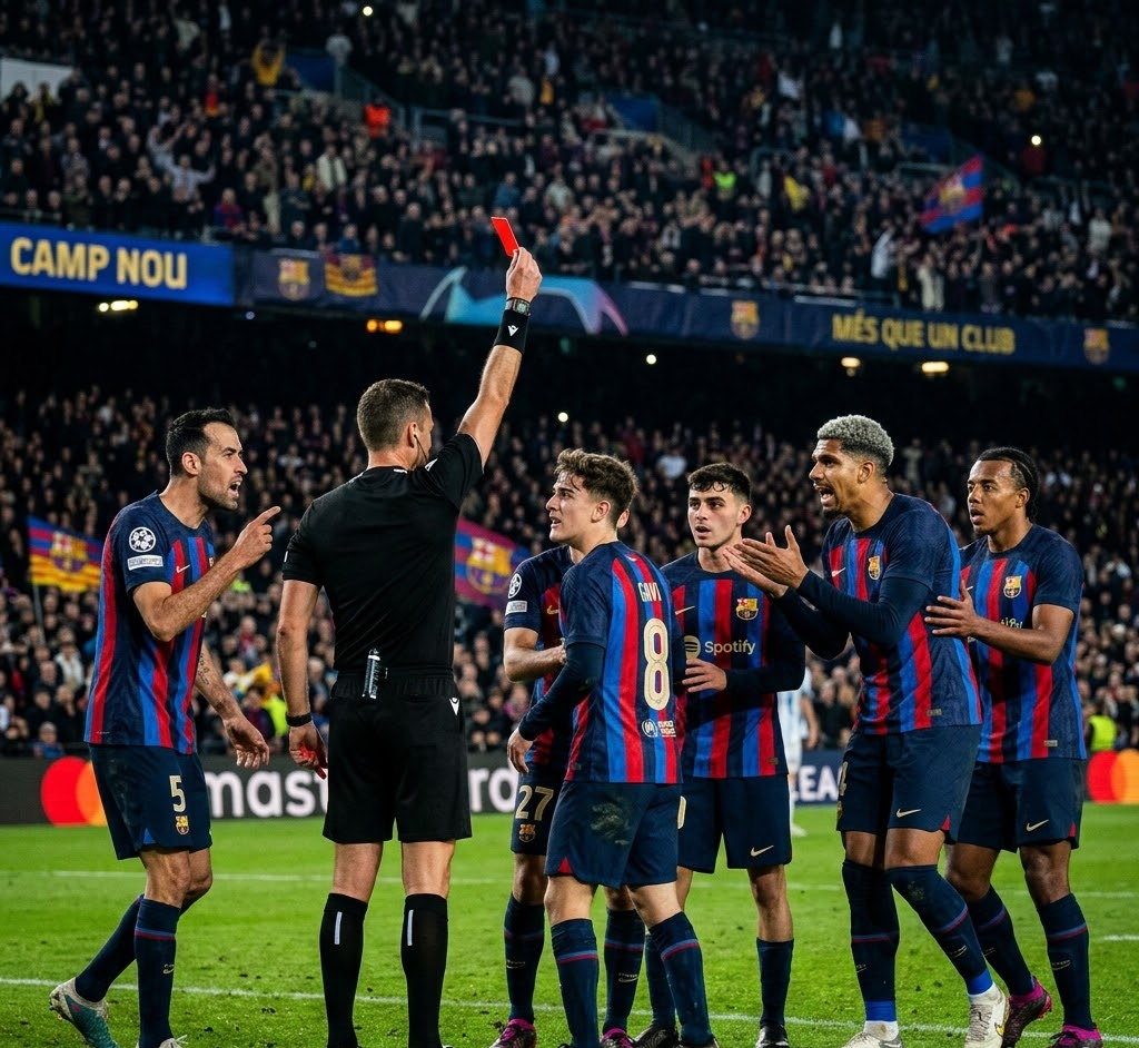 Momen kartu merah Barcelona dalam laga UEFA Champions League