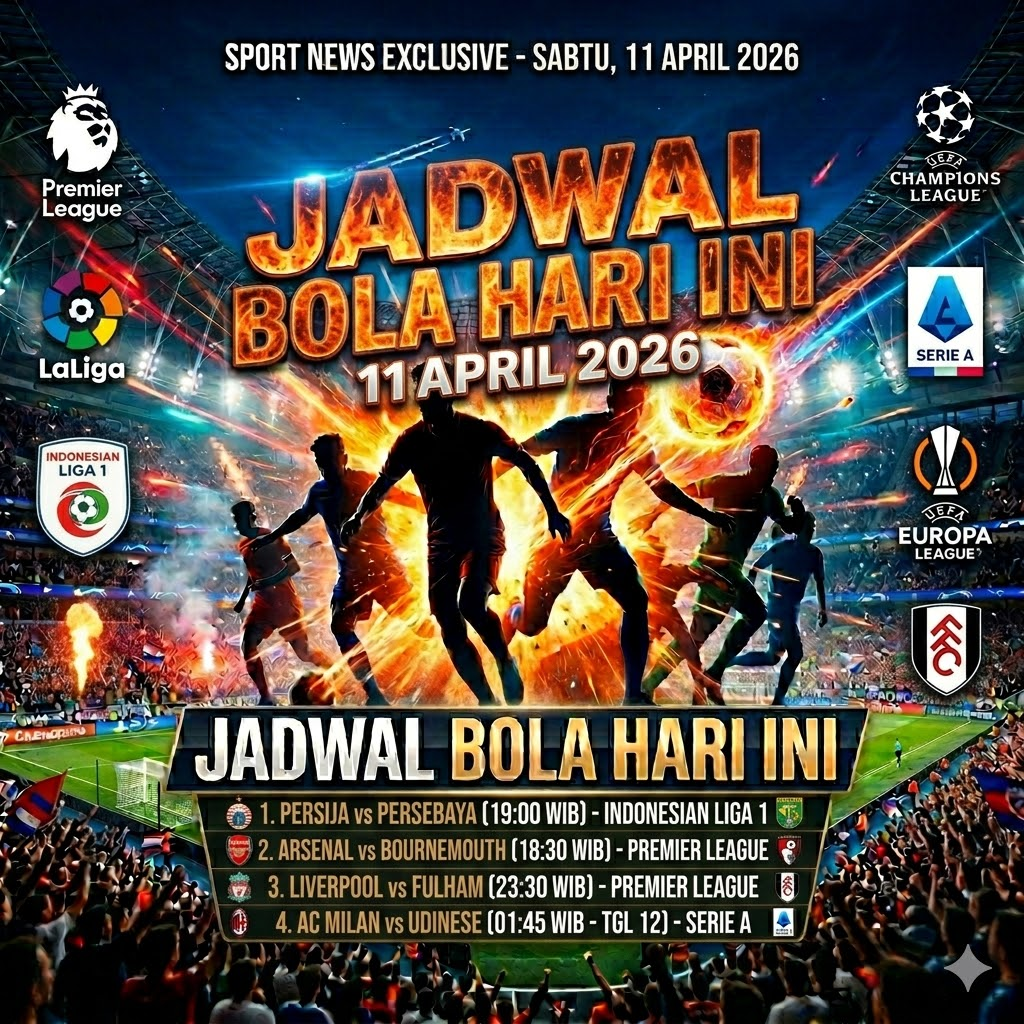 Poster jadwal pertandingan sepak bola 11 April 2026 lengkap dengan liga dunia