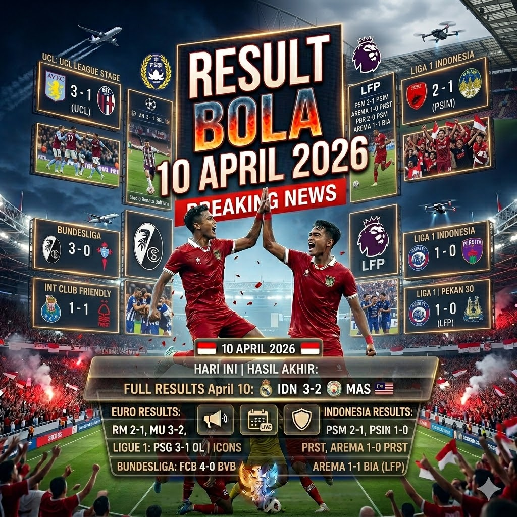 Hasil lengkap pertandingan sepak bola 10 April 2026 berbagai liga dunia