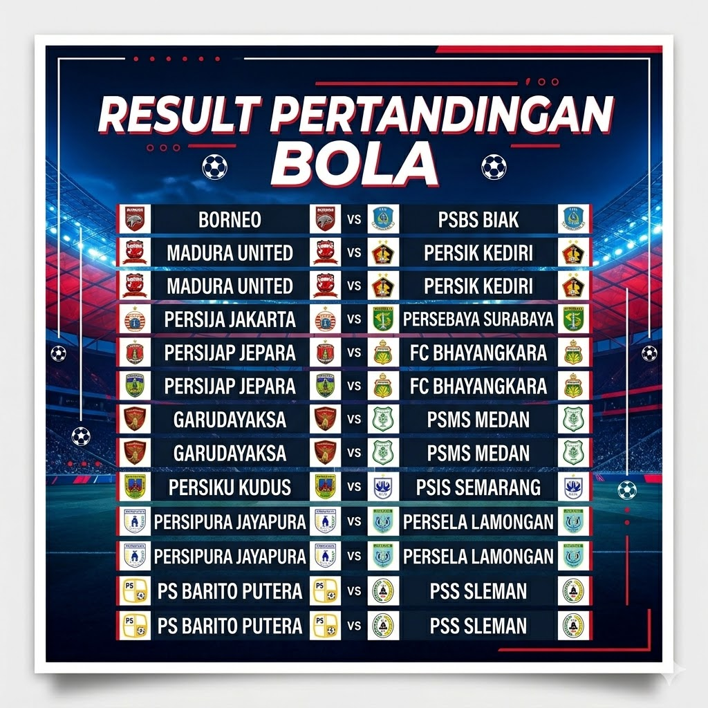 Hasil pertandingan sepak bola Indonesia: daftar laga Super League dan Championship