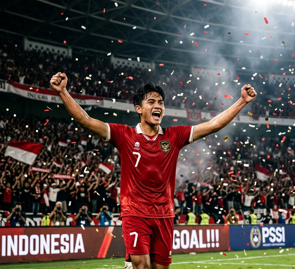 Beckham Putra merayakan gol bersama Timnas Indonesia di FIFA Series 2026