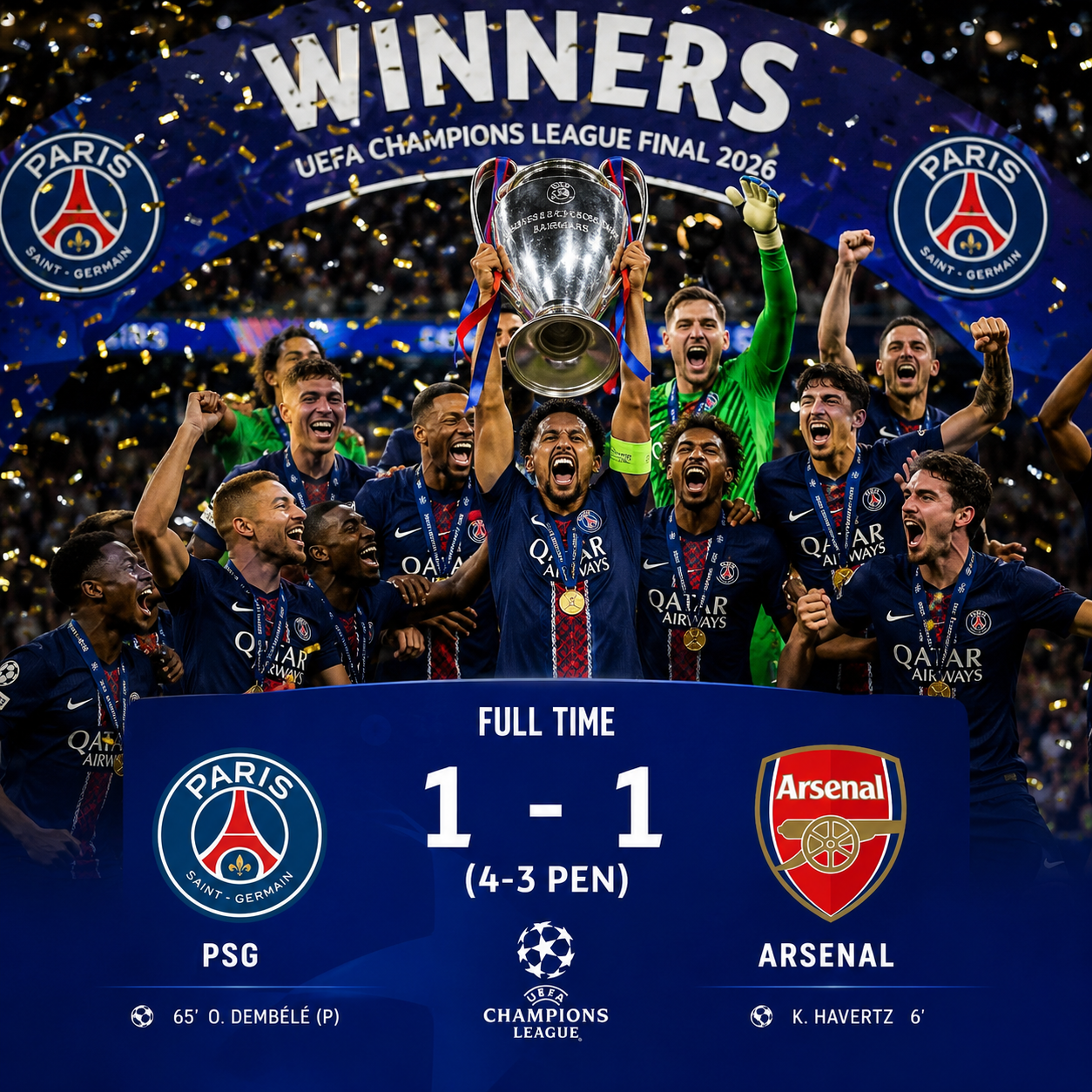 PSG merayakan kemenangan atas Arsenal pada final Liga Champions 2026.