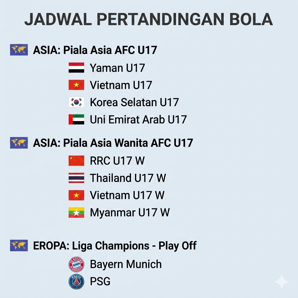 jadwal pertandingan bola hari ini