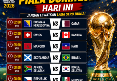 Jadwal Piala Dunia 2026 hari ini menampilkan laga Bosnia vs Qatar, Swiss vs Kanada, Maroko vs Haiti, Skotlandia vs Brasil, Afrika Selatan vs Korea Selatan, dan Republik Ceko vs Meksiko.