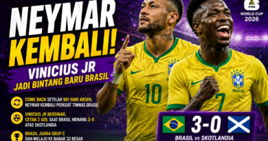 Neymar kembali membela Timnas Brasil setelah absen panjang, sementara Vinicius Junior tampil gemilang saat Brasil mengalahkan Skotlandia 3-0 di Piala Dunia 2026.