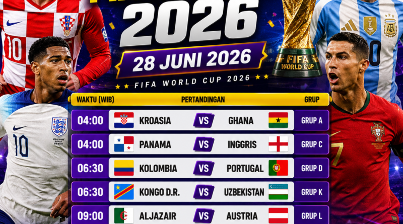 Jadwal Piala Dunia 2026 28 Juni 2026 Argentina Inggris Portugal Kroasia Ghana