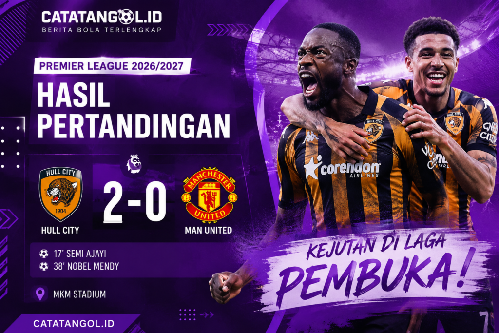 Manchester United kalah 0-2 dari Hull City di Premier League 2026/2027